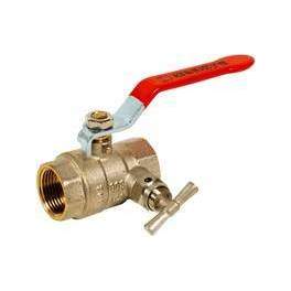 Double female brass ball valve with bleed PN25 + red flat steel handle, 33/42 - Sferaco - Référence fabricant : 585007