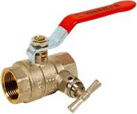 Double female brass ball valve with bleed PN25 + red flat steel handle, 33/42