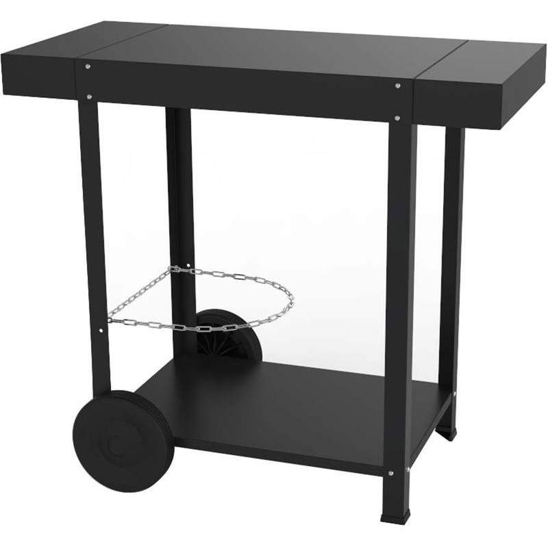 Black powder coated steel cart with two shelves