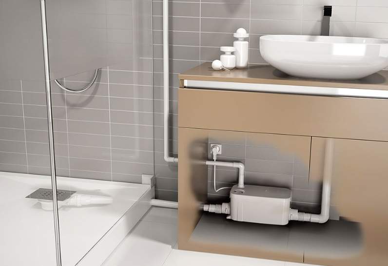 Pompa di sollevamento speciale per vassoi piatti più lavabo