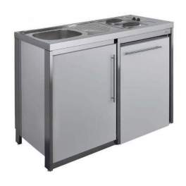 Küchenzeile mit Kochplatte und Kühlschrank METALLINE 120cm, aluminium pulverbeschichtet - Moderna - Référence fabricant : KPAZ120T42