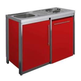 METALLINE 120cm kitchenette with hob and fridge, carmine powder coated - Moderna - Référence fabricant : KPAZ120T72