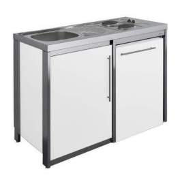 Küchenzeile mit Kochplatte und Kühlschrank METALLINE 120cm, Glacier thermolackiert - Moderna - Référence fabricant : KPAZ120T02