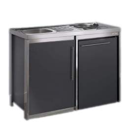 Cocina con placa de cocción y refrigerador METALINE 120cm, pintada en polvo antracita - Moderna - Référence fabricant : KPAZ120T52