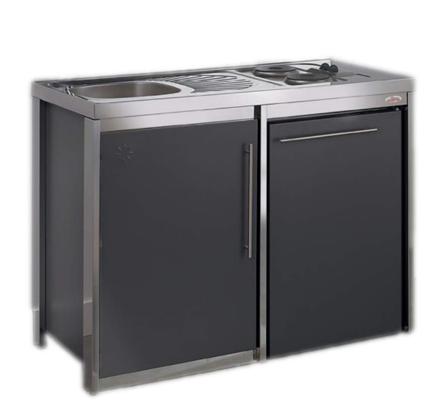 Küchenzeile mit Kochplatte und Kühlschrank METALLINE 120cm, anthrazit pulverbeschichtet