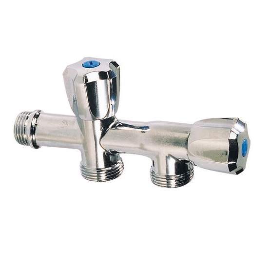 Washing machine tap, double, in-line
