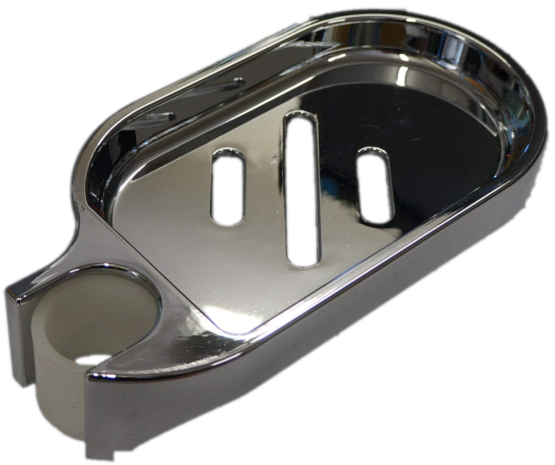 Chromium-plated soap dish for 25 mm diameter shower rod