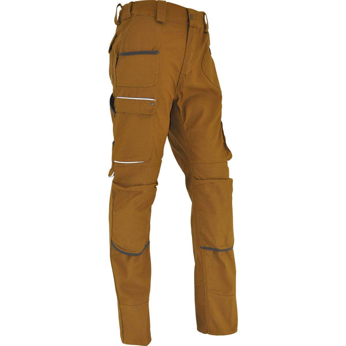 Pantalon chantier SAHARA Taille 38, poches multiples, genouillères incluses, bronze