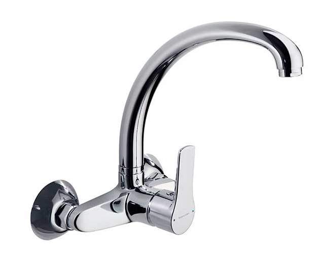 Wall-mounted single lever sink mixer with high swivel spout Titanium