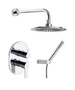 Concealed shower mixer set with overhead shower and Titanium hand shower