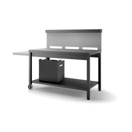 Table on wheels with credenza for plancha, black and grey steel - Forge Adour - Référence fabricant : TRCANG