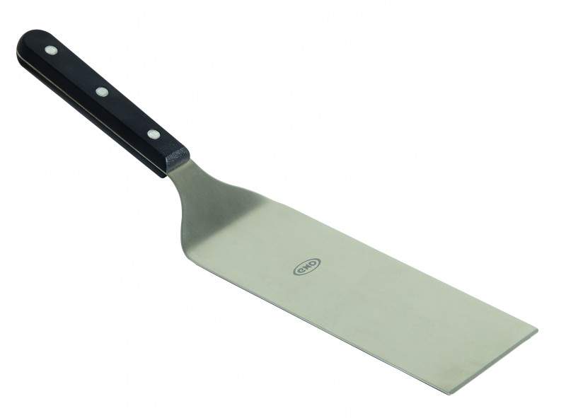 Elongated stainless steel spatula