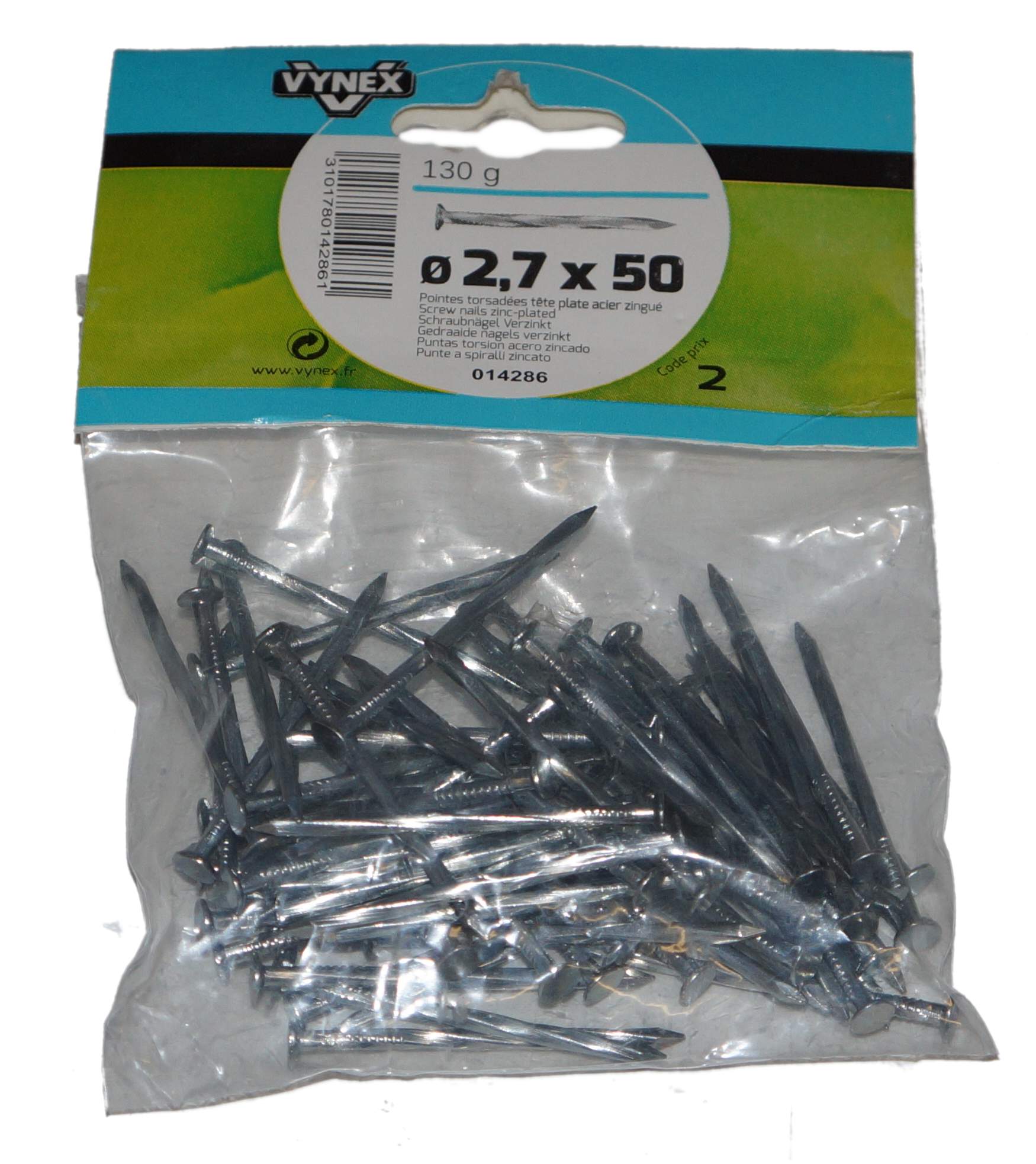 Twisted point TP zinc plated steel 50 x 2.7, 130g