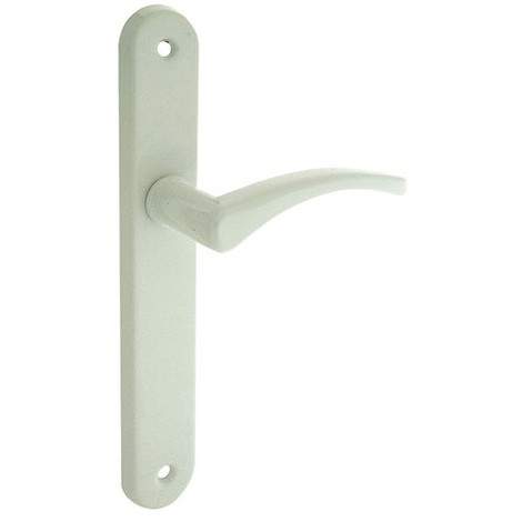 Door handle set with plate without hole, white aluminium