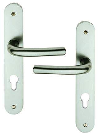 Door handle set, on cylinder plate, silver aluminium