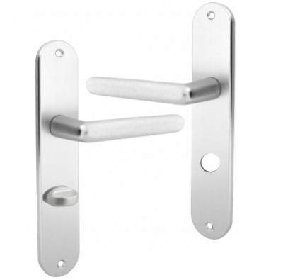 Door handle set with locking plate, silver aluminium