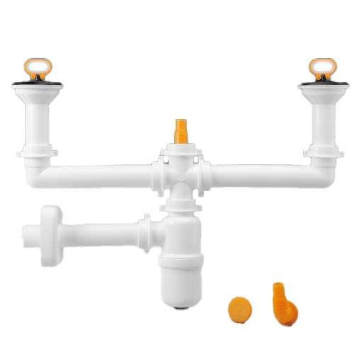 2-bowl grey sink drain with central siphon