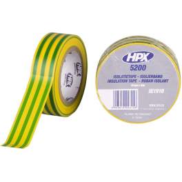 Ruban isolant PVC TAPE 5200, jaune vert, 19 mm x 10m - HPX - Référence fabricant : IE1910
