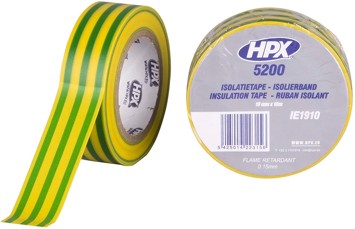 Ruban isolant PVC TAPE 5200, jaune vert, 19 mm x 10m