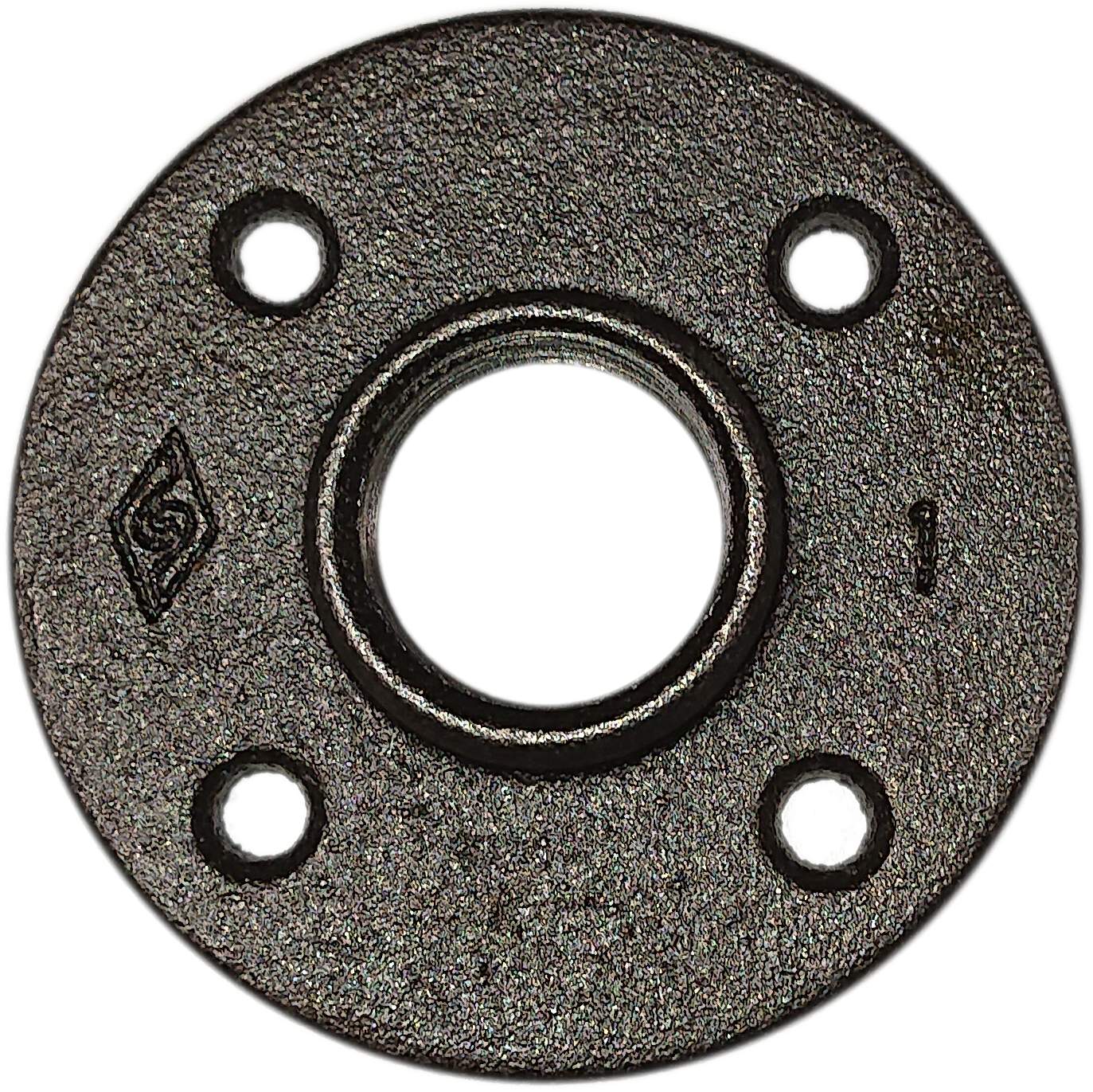 Black round threaded flange 26x34 with 4 fixing holes