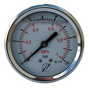 Axial glycerine pressure gauge D.63 from 0 to 10 bar