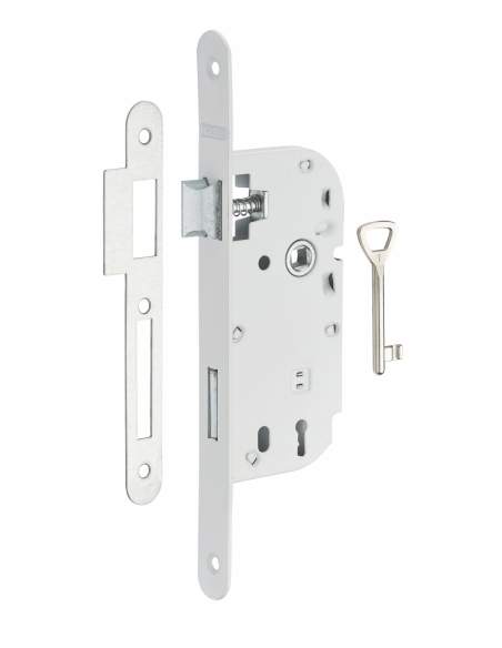 Mortice lock, 40mm axis, BR dead bolt, white, 1 key