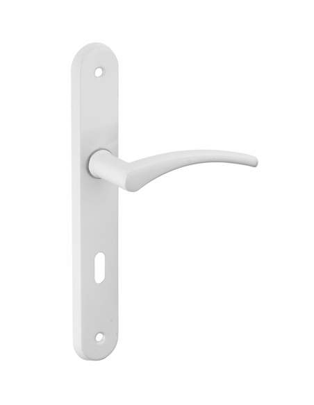 Steel door handle, Hebe, white lacquered, E195, with keyhole