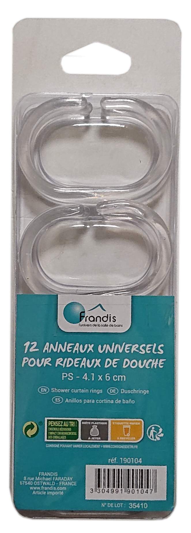 12 Rings for transparent shower curtain, 4.1 x 6 cm 