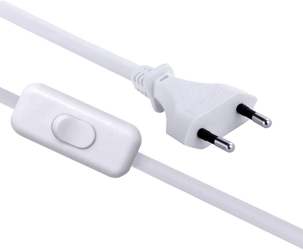 Cable with switch and plug 6A, 2x0.75, white