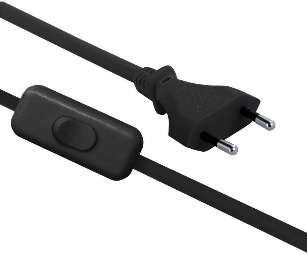 Cable con interruptor y enchufe 6A, 2x0,75, negro