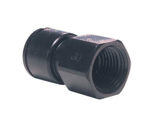 Acetal female adapter, black, flat bottom, 3/4, for 8mm hose