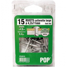 POP aluminium rivet, wide flange, diameter 4.8x11mm, 15 pieces - Black et Decker - Référence fabricant : 660571