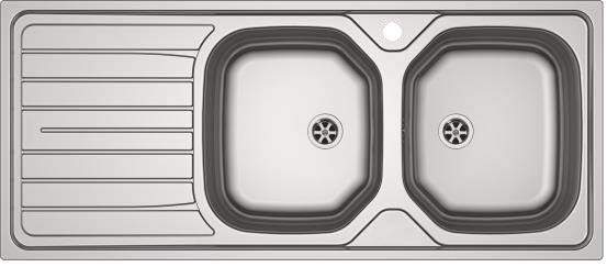 Stainless steel sink 2 basins 1 drainer 1160x500mm - REN621