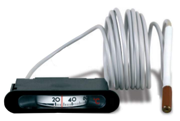Rectangular thermometer 68x29mm probe 1500mm, 0 to 120°.
