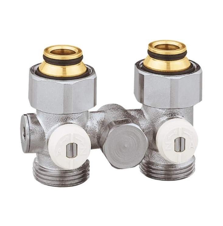Double H-valve, single pipe, straight, for radiators with Eurocone