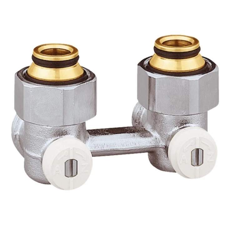 Double H-valve, two-pipe, angled for radiator with Eurocone