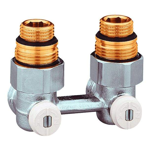 Double H-valve, two-pipe, square, for female radiator 15x21
