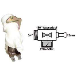 Universal 1 way solenoid valve 180° inlet 3/4 outlet 12mm - PEMESPI - Référence fabricant : 284935