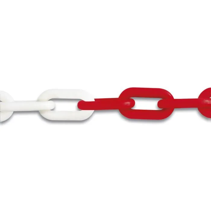 Red and white plastic signalling chain, diameter 8 mm, per metre