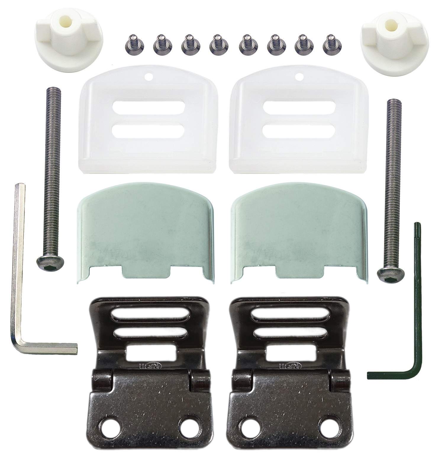 Single hinge kit with stainless steel covers and screws