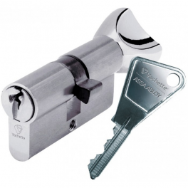 Nickel-plated knob lock cylinder V5, 30x30 mm, 5 pins, 3 keys - Vachette - Référence fabricant : 63111/SC
