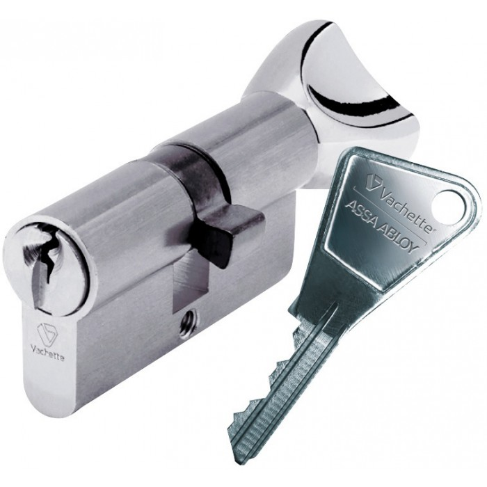 Nickel-plated knob lock cylinder V5, 30x30 mm, 5 pins, 3 keys 
