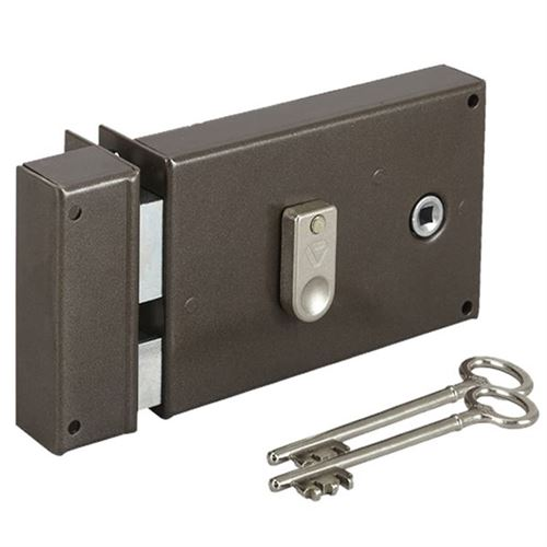 Horizontal surface lock opening on the left, 1/2 turn deadbolt, 2 keys