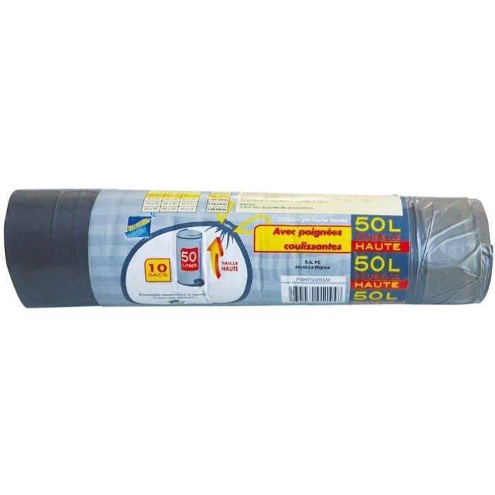 50 litre bin liners with sliding handles, 10 pieces.