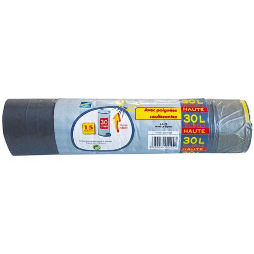 30 litre bin liners with sliding handles, 15 pieces.