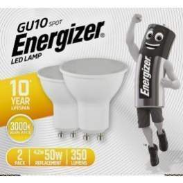 GU10 LED spotlight bulb, 350 Lumens, 4.2W/50W, 3000K, 2 pieces. - ENERGIZER - Référence fabricant : ES16705