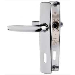 Deux poignées de porte avec applique chromée miroir, clé L, entraxe 165 mm - Vachette - Référence fabricant : 7152