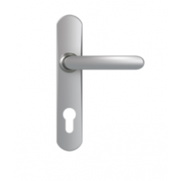 Door handle with plate, 195 mm distance between centres, key I, mirror-chromed - Vachette - Référence fabricant : 71535