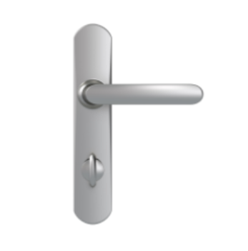 Door handles with locking plate, 165 mm distance between centres, mirror-chromed