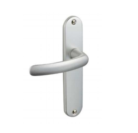 Budget door handle with silver plate, distance between centres 165 mm, cane spout